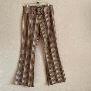 Y2K Vintage Low Rise 90s 2000s Striped Flare Pants Belt